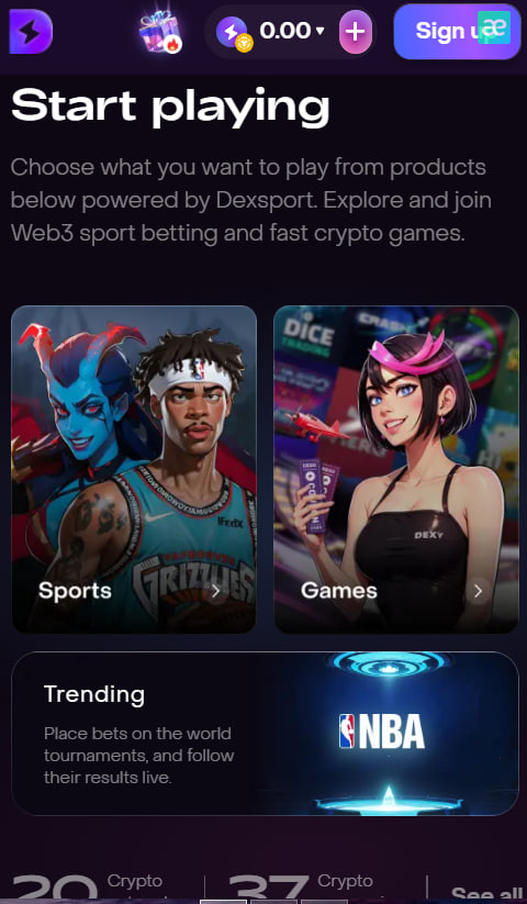 Sportsbook & eSports Section of Dexsport.io