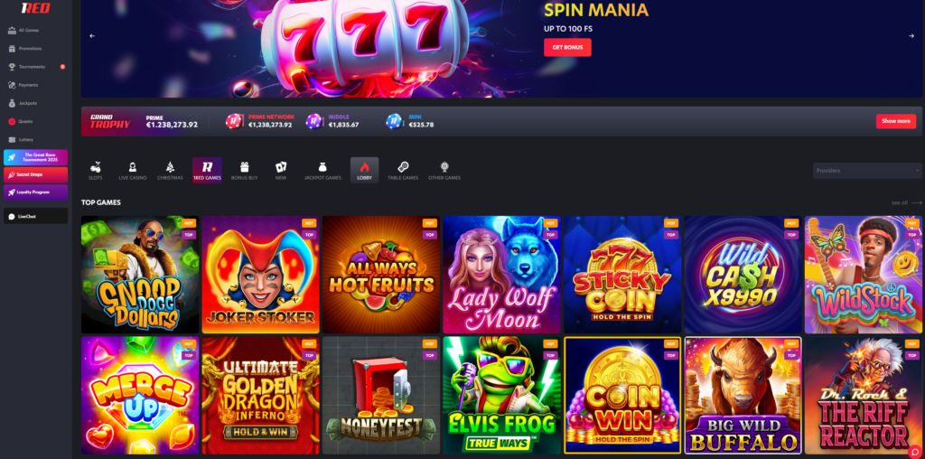 Expansive Game Selection by 1Red Casino