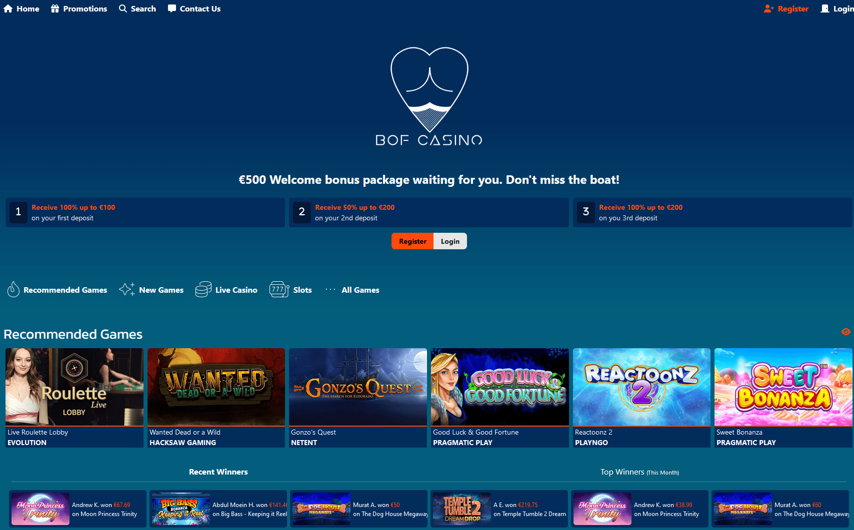 BOF Casino Homepage