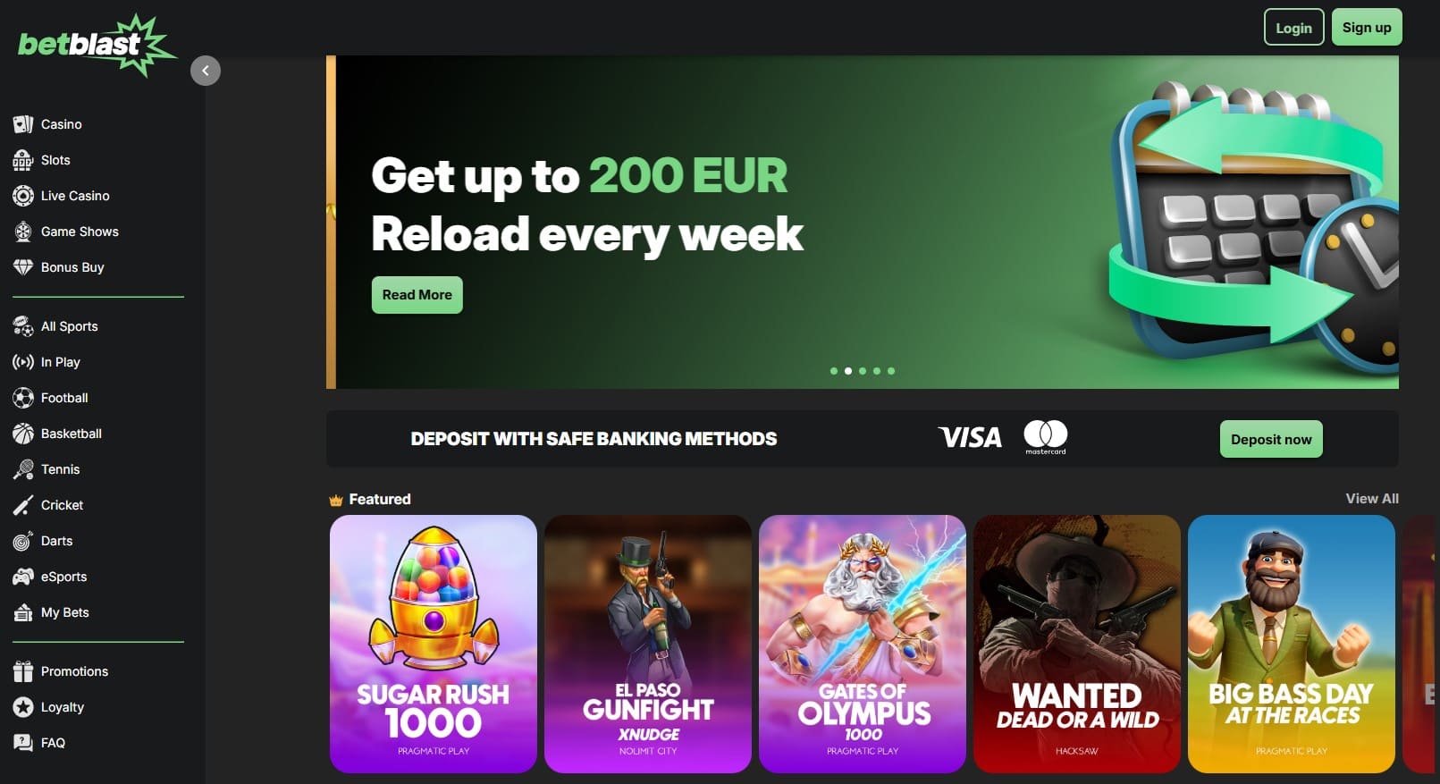Betblast Casino Homepage