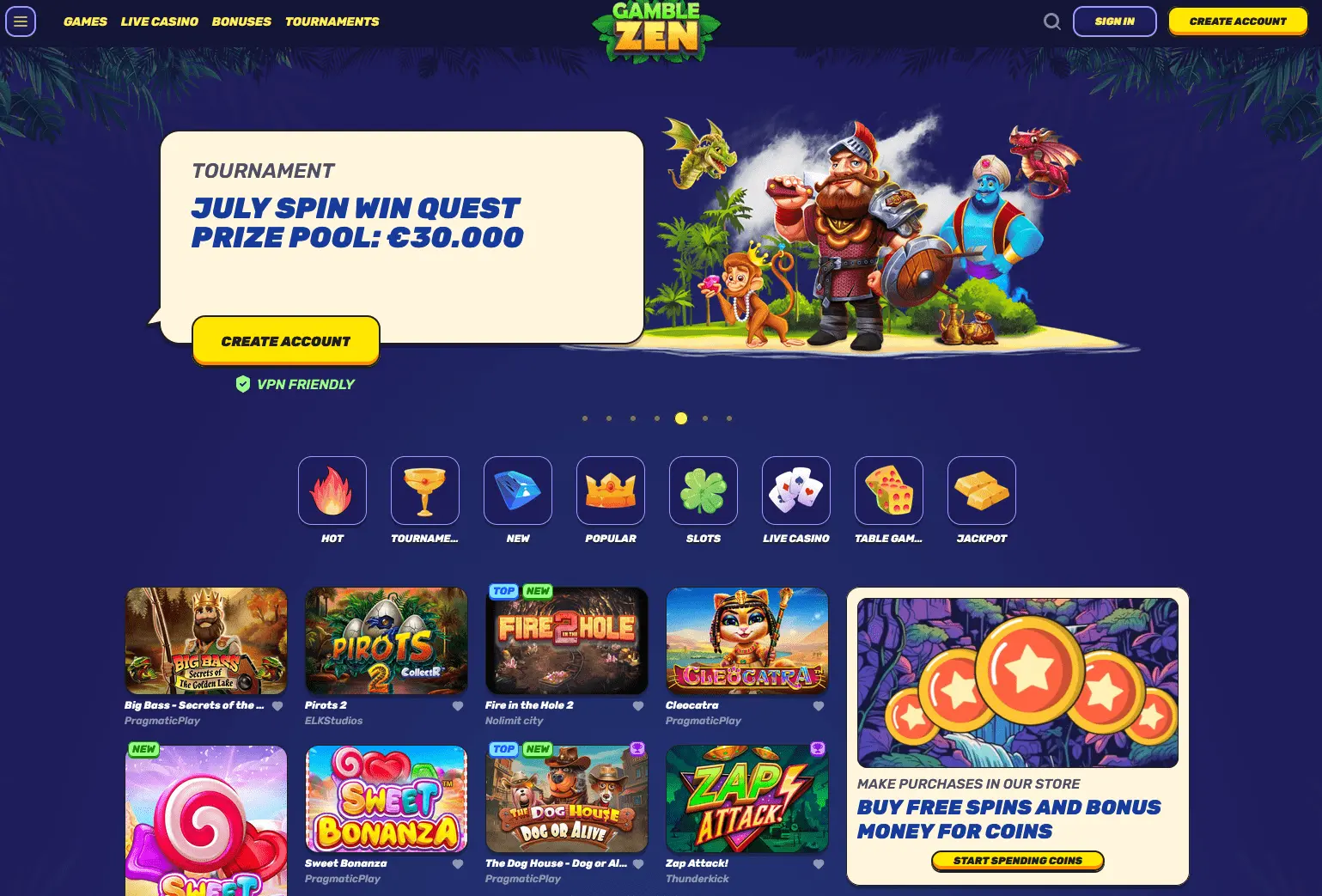 Gamblezen Casino Homepage