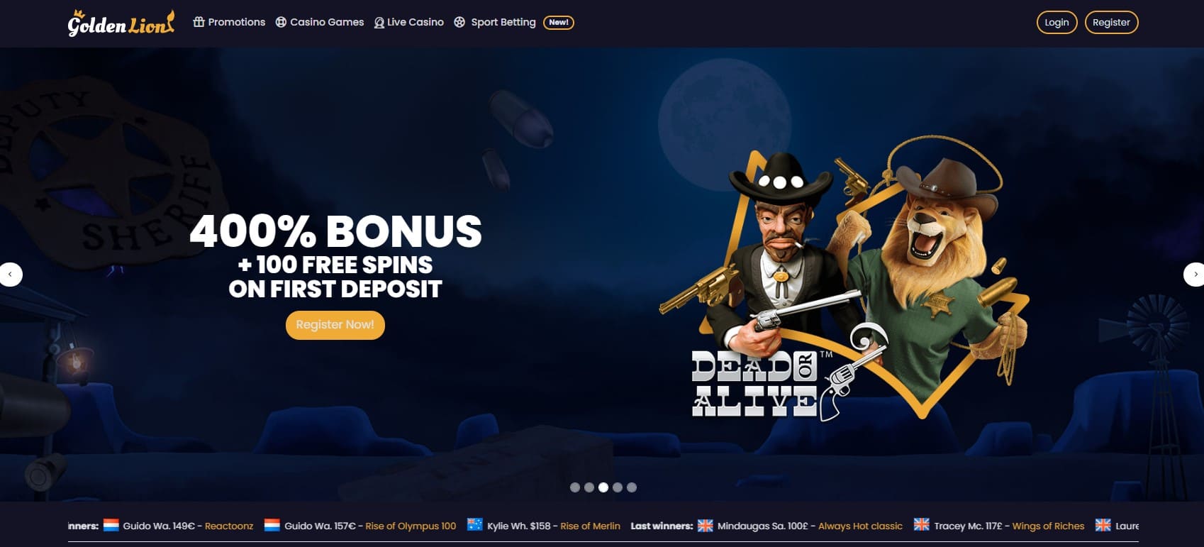Golden Lion Casino Homepage