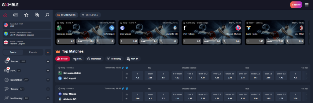 Gxmble Casino Betting Section