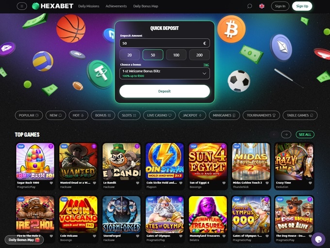 Hexabet Casino mainpage