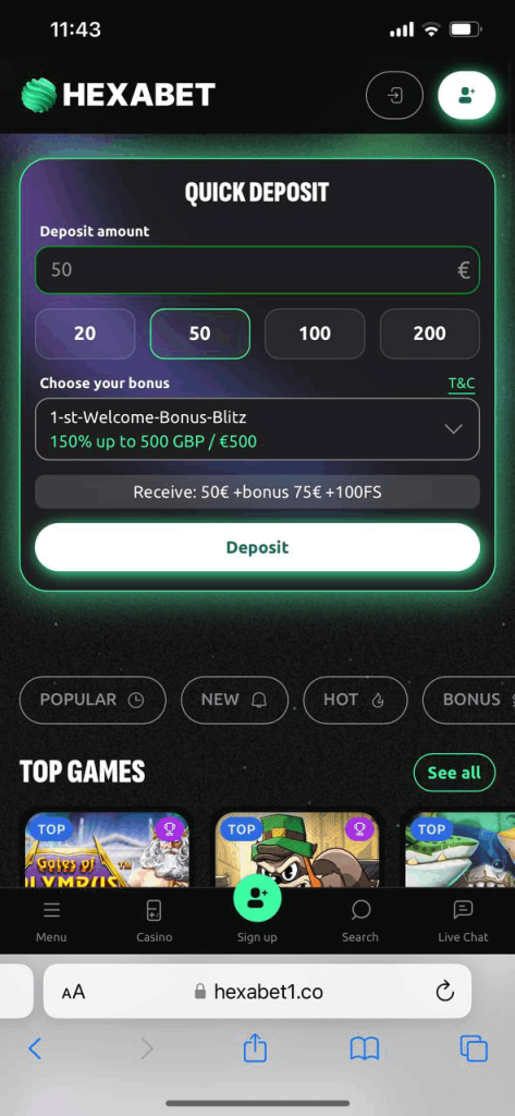 Hexabet Casino mobile