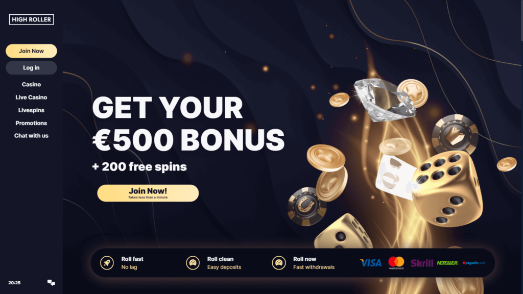 Highroller Casino big image with payment method