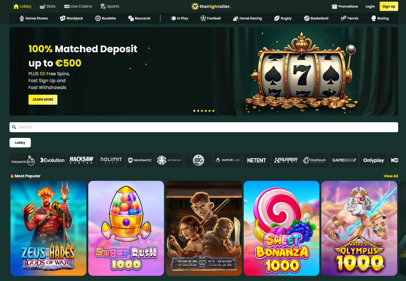 Highroller Casino Homepage