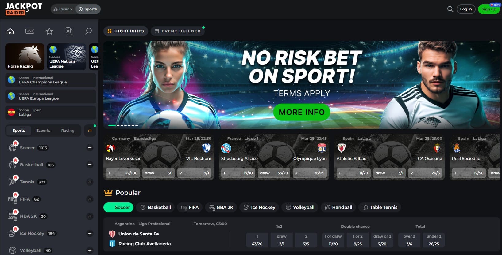 Jackpot Raider Casino Betting Section