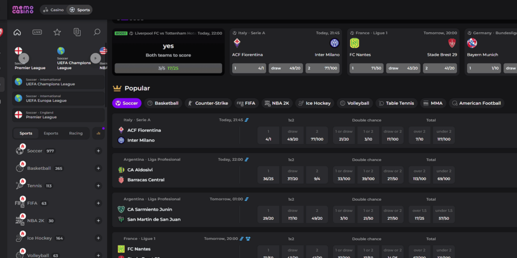 Memo Casino betting