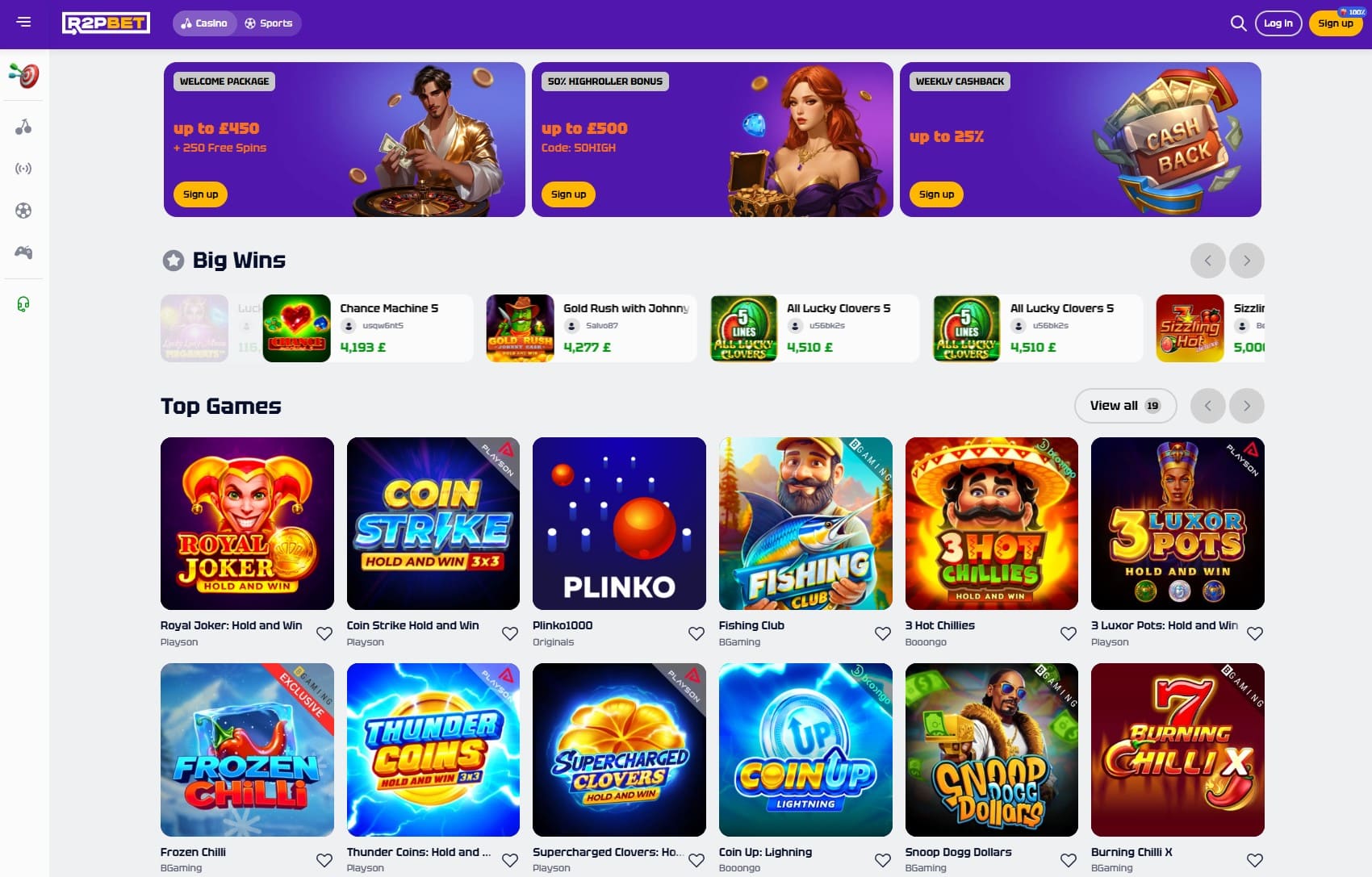R2PBET Casino Homepage