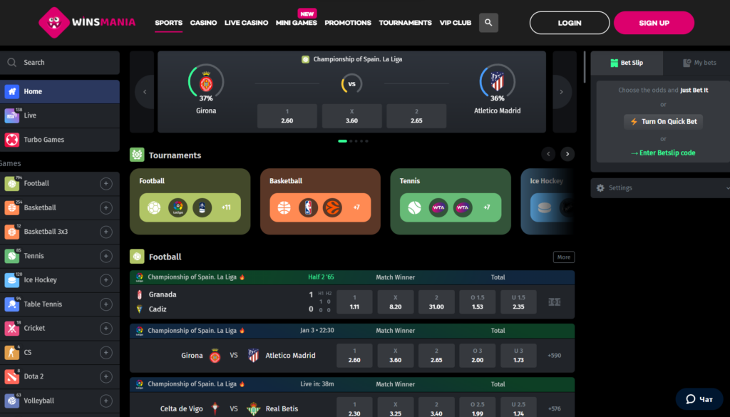 WinsMania Casino betting