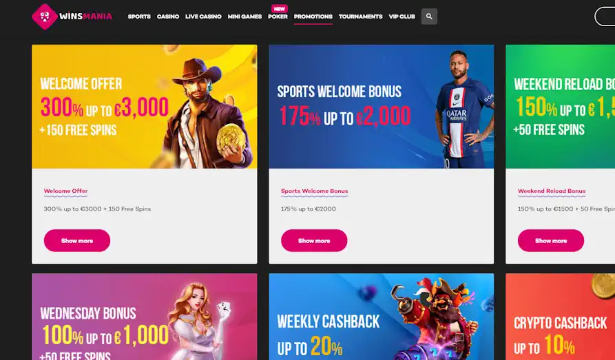 WinsMania Casino bonus
