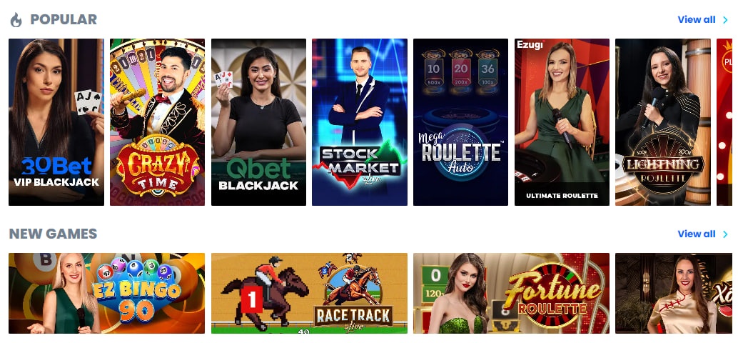 30 Bet Live Casino