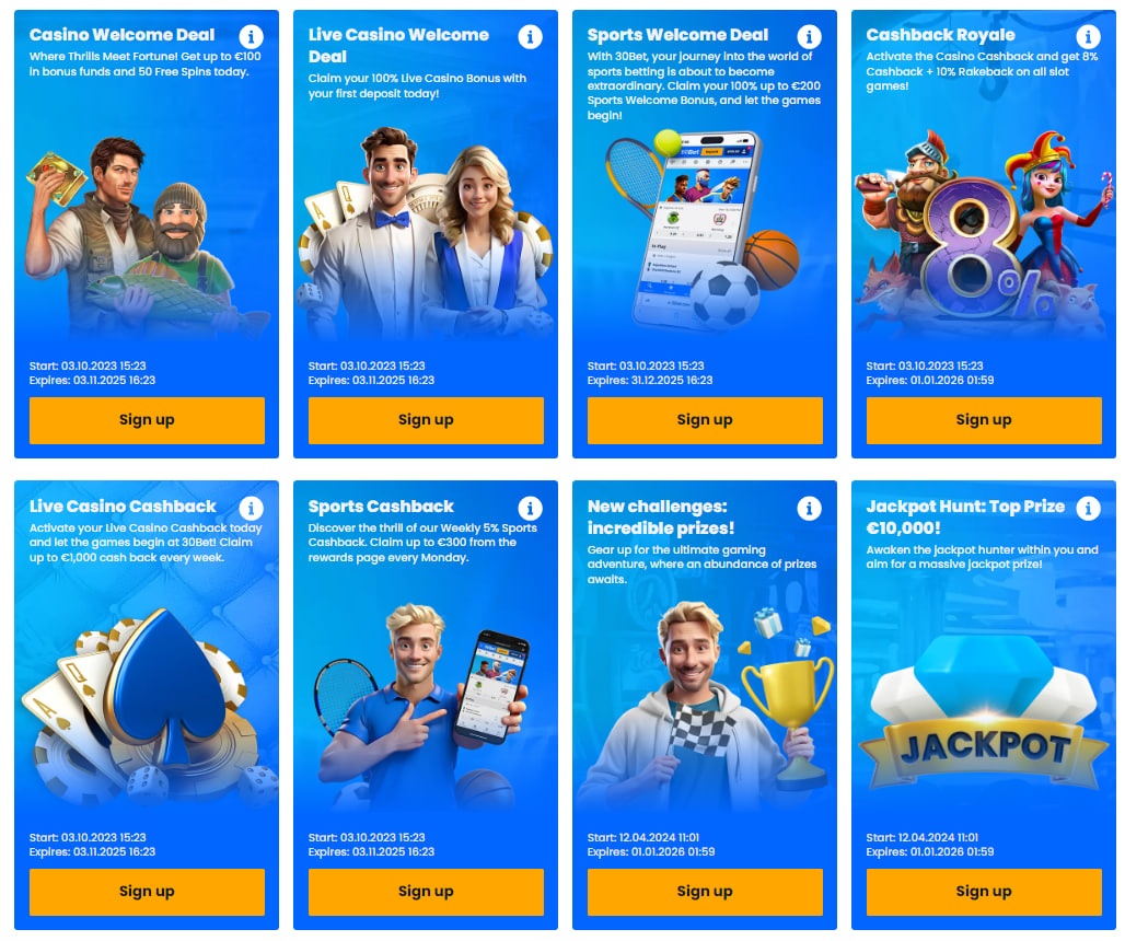 30 Bet Casino Bonuses and Promotions