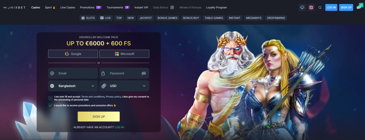 Monixbet Casino User Interface