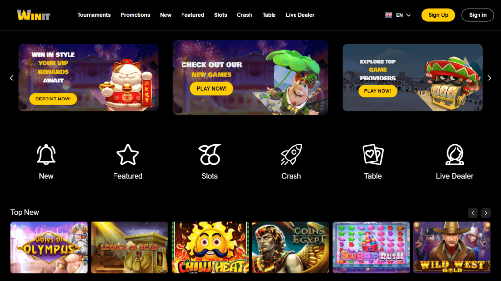 WinitBet Casino mainpage